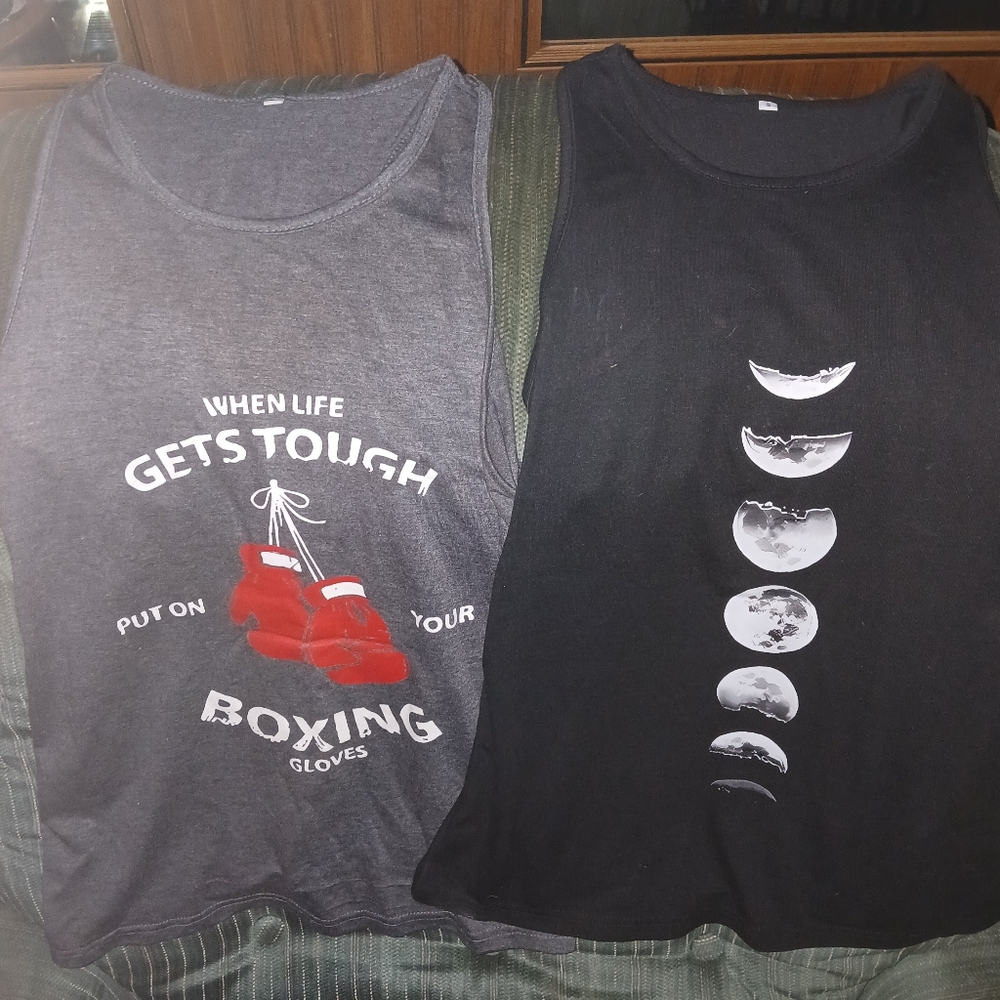 SHEIN Gray and Black Graphic Tank Tops